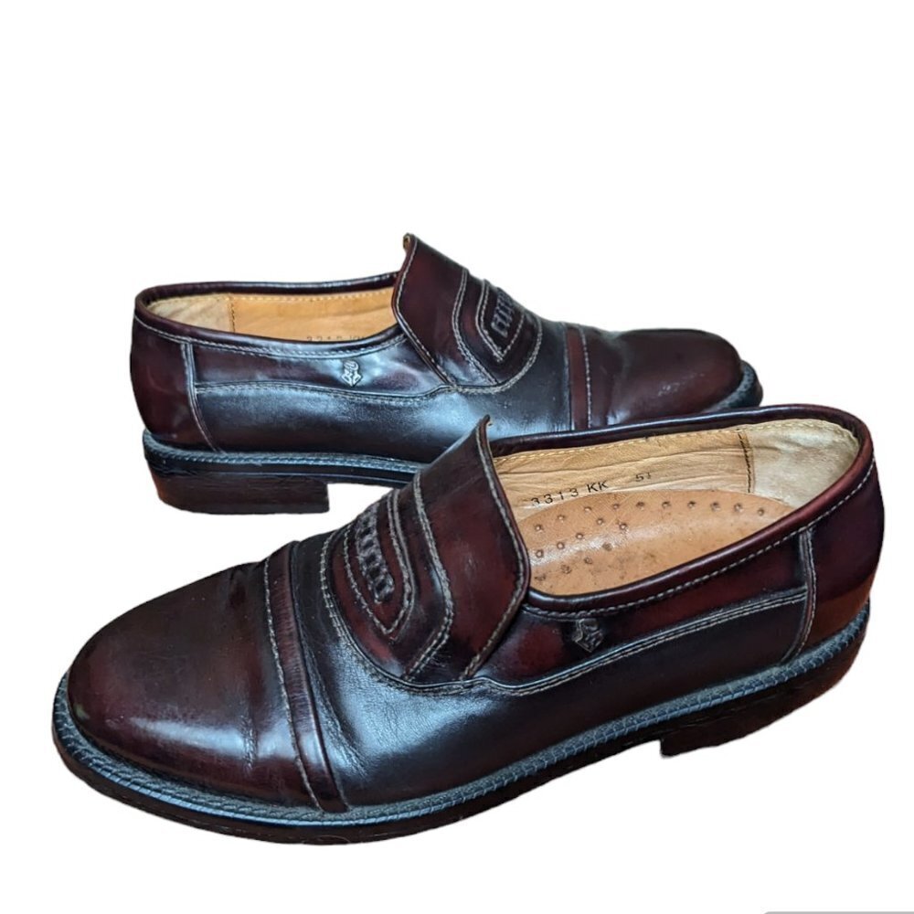 Vintage SANTONI Mens 5.5 UK Penny Loafers Oxblood Burgundy Leather Italy 3313 KK